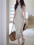 [Song Moon] High-Level Temperament Wave Dot Dress Female Side Of The Waist Linen Cotton French Dress