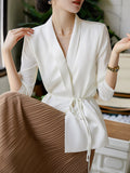 Leisure Heavy Mulberry Silk Loose Waist Thin Design Design Suit Woman