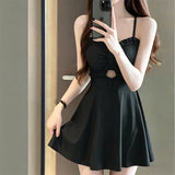 Milk Yellow Kinky Dress-Style Swimsuit Women V Collar Hollow Meat Cover Thin Hot Springs Swimsuit