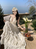 2026 Pure Lust Wind Hanging Neck Showen Line Fairy Dress Woman Seaside Vacation Lotus Leaf Side Sling Temperament Dress